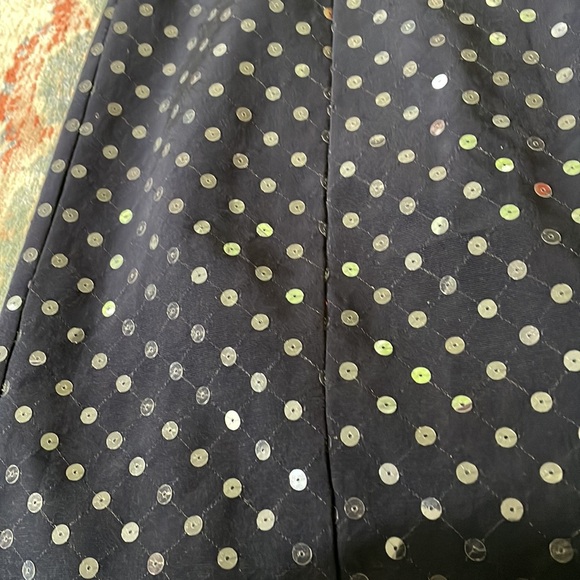 Paule Ka square neck moire navy blue dress clear sequins size 44 hidden zipper - Picture 15 of 15